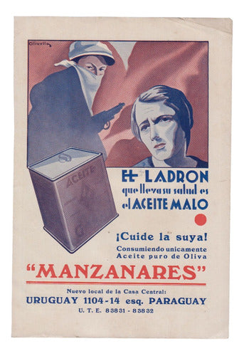 1935 Manzanares Publicidad Vintage Aceite De Oliva Uruguay 0