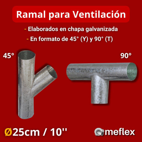 Meflex Ramal De 10 Pulgadas T (90°) / Y (45°) De Chapa Galvanizada 2