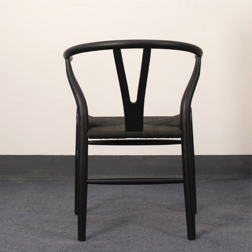 Welaman Wishbone Dining Chair Beech Wood and Black Rattan Seat 3