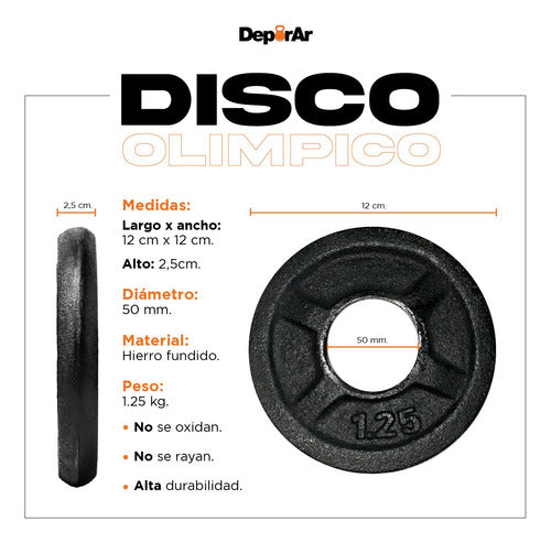 DeporAr 1.25 Kg Olympic Cast Iron Weight Plate with Handle 50mm 2