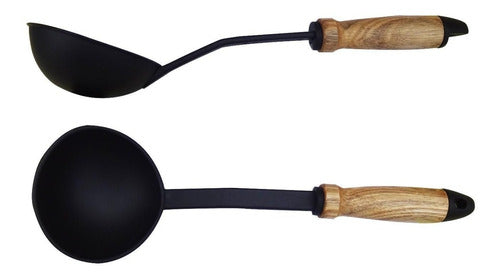 Soup Ladle Kitchen Utensil with Wooden Handle and Nylon Tip 0