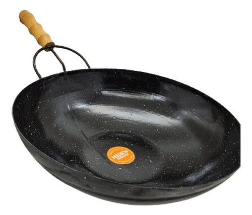 Deep Enamelled Iron Wok with Wooden Handle - Gastronomic 36cm 0