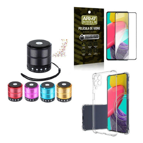 Kit Capa Samsung M53 5g + Mini Som Bluetooth + Película 3d 0