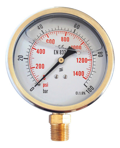 JMG HID Manometer with Glycerin, Scale 0-160 Bar, Bottom Connection 1/2 NPT 0