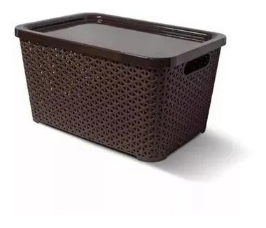 Colombraro Plastic Rattan Organizer Basket with Lid - Small 7