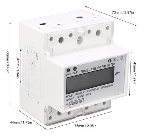 Medidor De Energia 1 Fase 2 Fios 4p Lcd Digital Kwh Ac220v 1