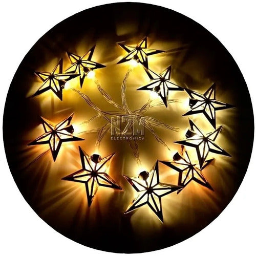 LED Star Garland Lights 10 Metal Stars 2 Meters Battery Operated Christmas 0