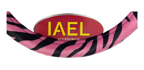 Iael Animal Print Steering Wheel Cover Pink and Black 38cm Plush 1