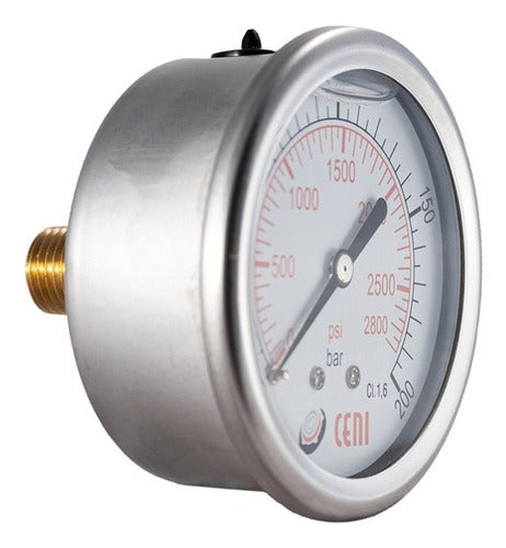 Ceni Manometer 63mm Post 1/4 Npt, Inox With Glycerin 0-200bar/psi 0