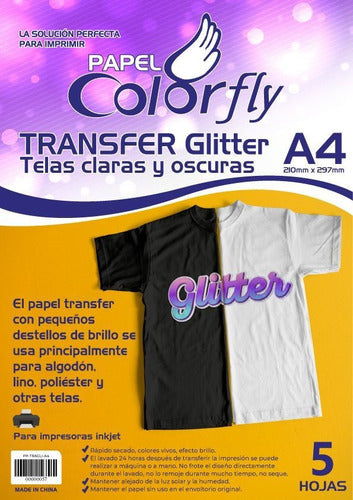 Colorfly Glitter Transfer Paper for Light/Dark Fabrics A4 5 Sheets 1