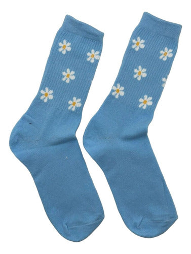 Margaret Flowers Cute Kawaii Old School 3/4 Long Socks 1