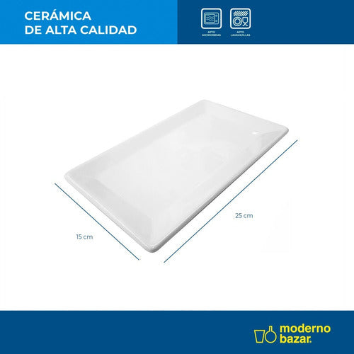 Moderno Bazar 6 White Ceramic Rectangular Platters 25x15 Flat Small C 2