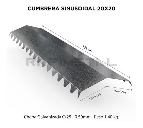 Zingueria Cumbrera Sinusoidal 20x20 Galvanizado 1,22 Mts 1