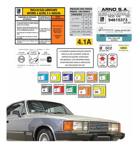 Kit Adesivos Instrução Motor Selo Opala 6cc Álc 86 Opl38 Fgc 1