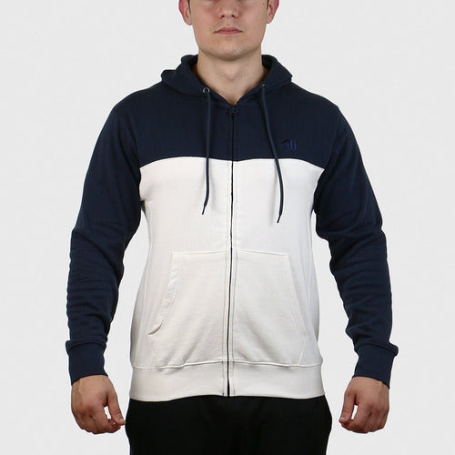 Austral Men Cotton Hoodie With Contrast - Navy/White 0