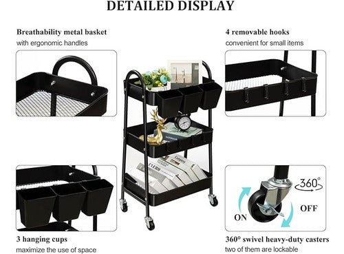 Carro Organizador 3 Niveles Multiuso Metal Ruedas Tienda Max 1