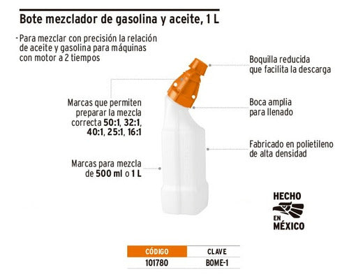 Bidon 1 Lt Para Mezcla De Nafta Aceite Truper Bome-1 101780 1