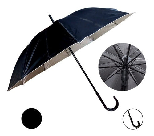 Nagus Long Black Reinforced Umbrella with UV Protection 2