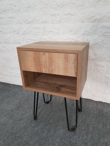Modern Bedside Table with Drawer. Melamine and Hairpin Legs 5