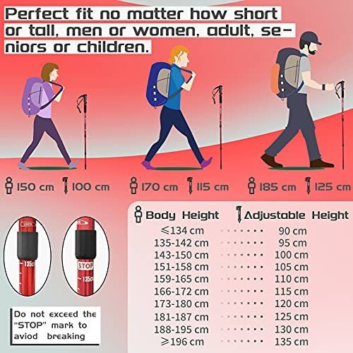 TheFitLife Nordic Walking Trekking Poles - 2 Pack with Antishock and Quick Lock System, Telescopic, Collapsible, Ultralight for Hiking, Camping, Mountaining, Backpacking, Walking, Trekking (Red) 2