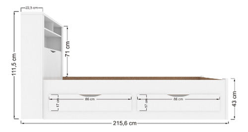 Cama 1 Plaza Con 2 Cajones Y Estanteria Blanco 2