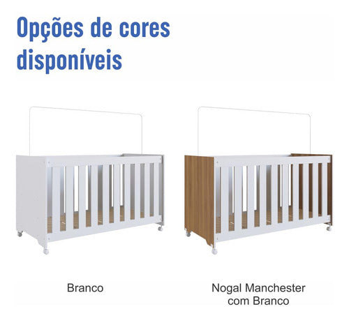 Berço Infantil Simples Com Rodas Regulagem E Grade Mdf Nogal 5