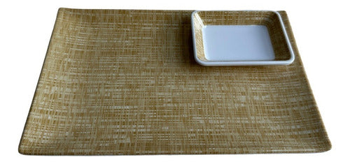 QM Set Sushi Plato Rectangular + Dip Sojero Diseño Caña Beige 1