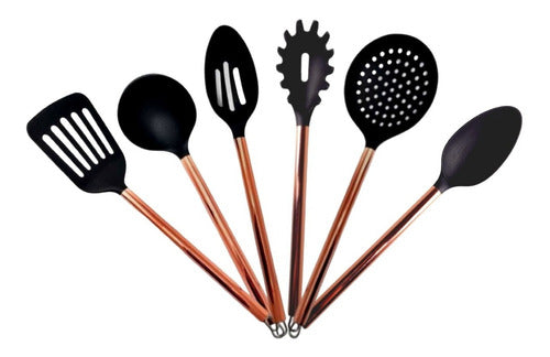 Set 5 Piezas Utensilios Nylon Mango Acero Cobre Cocina Bz3 0