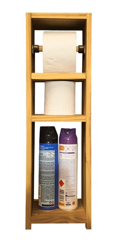 Sajo Rustic Wooden Toilet Paper Holder with 2 Shelves 1