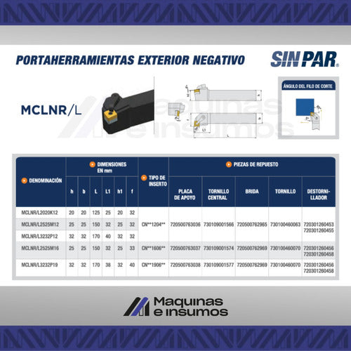 Portainserto Mwlnr2020 K08 Sinpar + Inserto Korloy Wnmg 0804 1