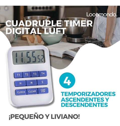 Luft Digital Quadruple Timer with Alarm Clock Magnet + Stand 1