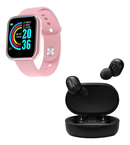 Smartwatch D20 Pink + Wireless Black Earphones Combo 0