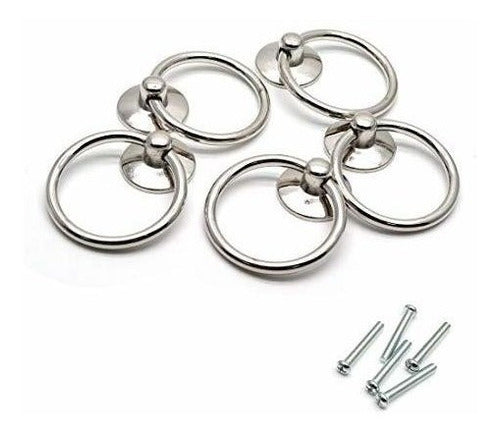 Honjie Drawer Ring Pull Drop Ring Knobs In Silver Tone - (5 Pcs) 0