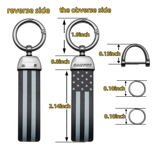 Llavero Cinta Cuero Metal Bandera Estados Unidos Gris Negro 2