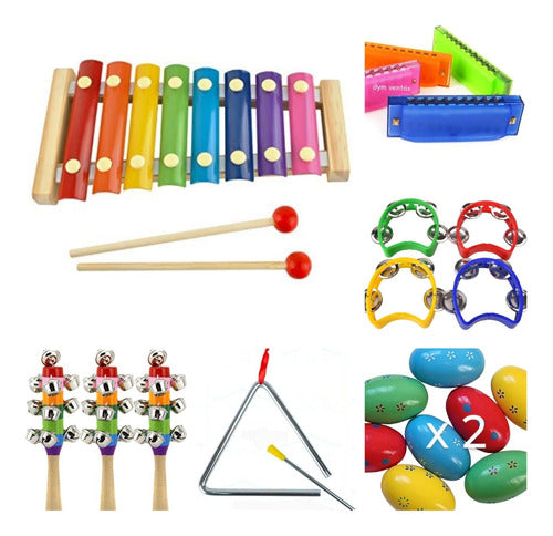 Kit Musical Infantil X 7 Pandereta Flauta Cascabel Maraca 0