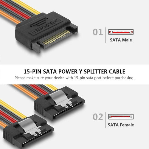 Benfei 2 Cables Splitter 20cm 15 Pin Sata Power 1