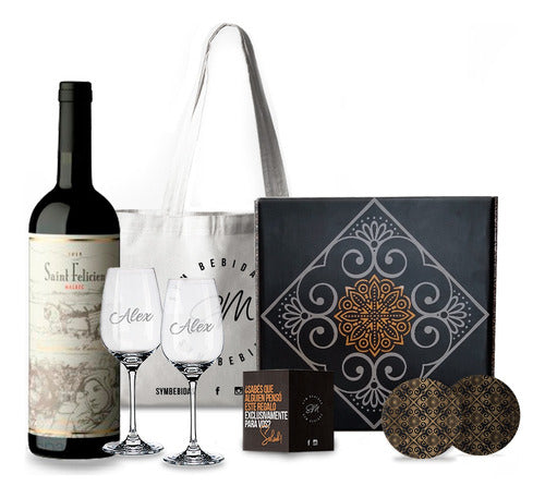 Box Set Vino Saint Felicien Malbec Transparentes Grabadas 0