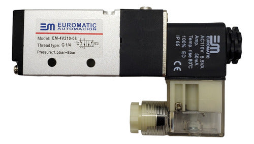 Euromatic Electrovalvula Solenoide 5/2 Neumática Rosca 1/4 Con Bobina 5