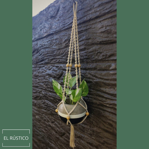 Handmade Macrame Hanging Plant Holder with Wooden Beads 3