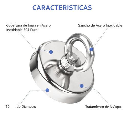 Iman Neodimio Pesca Magnetica 60mm 160kg Detector De Metales 7