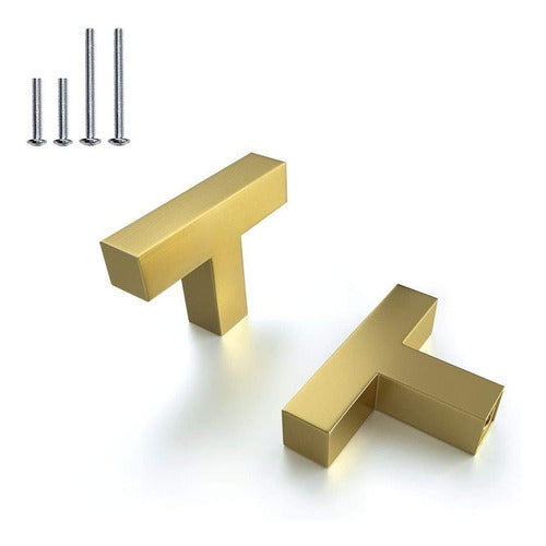 Brass Drawer Knobs Square T Bar - Tiradores De Metal Dorado 10 Un (bs8xx) 0