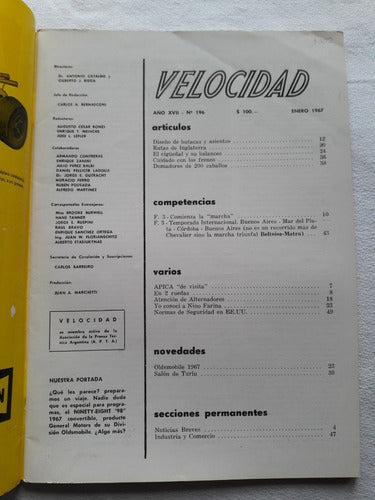 Revista Velocidad N° 196 Enero 1967 Salon Turin Oldsmobile 1