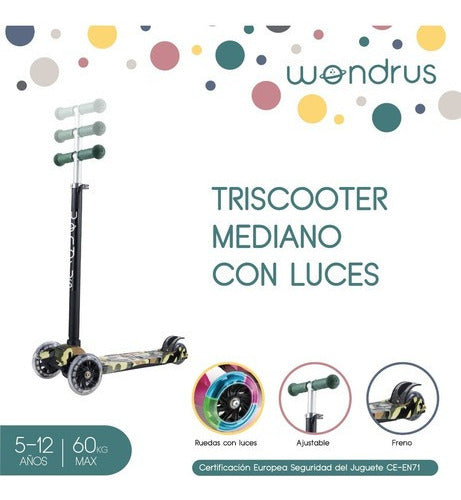 Wondrus Foot Scooter With Lights Green Camouflage 2