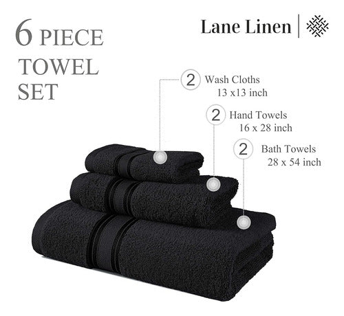 Lane Linen Luxury Bath Towel Set - Set of 6 2