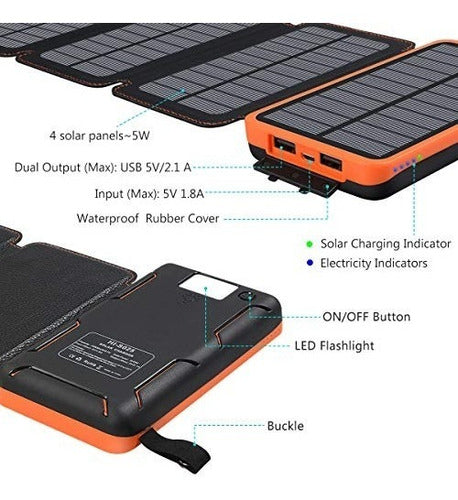 Cargador Solar 25000mah, Feelle Banco De Energía Solar Con 4 5