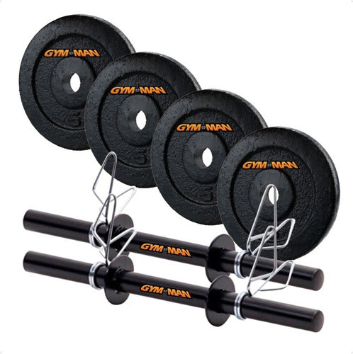 GYM-MAN 2 Hollow Dumbbells + 20kg Iron Weight Discs 0