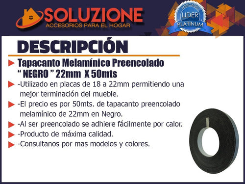 Soluzione Filo Melaminico Preencolado Negro 22mm X 50 Metros 2