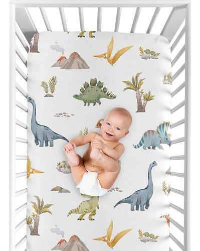 Sweet Jojo Designs Acuarela Dinosaurio Dino Bebé Niño Sábana 3