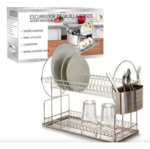 Crystal Rock 2-Tier Stainless Steel Dish Rack with Large Cutlery Tray 3