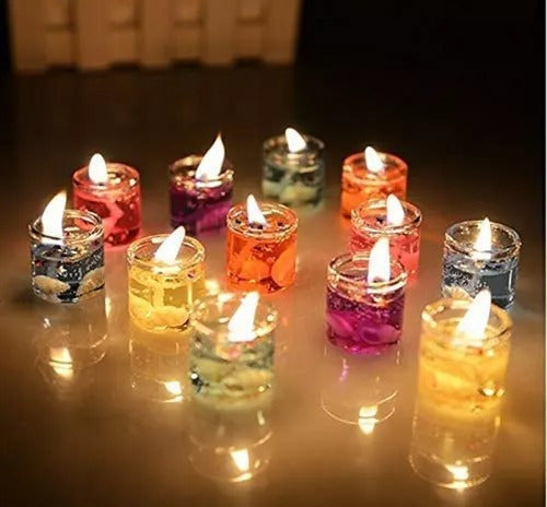 Set X 12 Velas Velitas Gel Color Porta Vela Vidrio 3